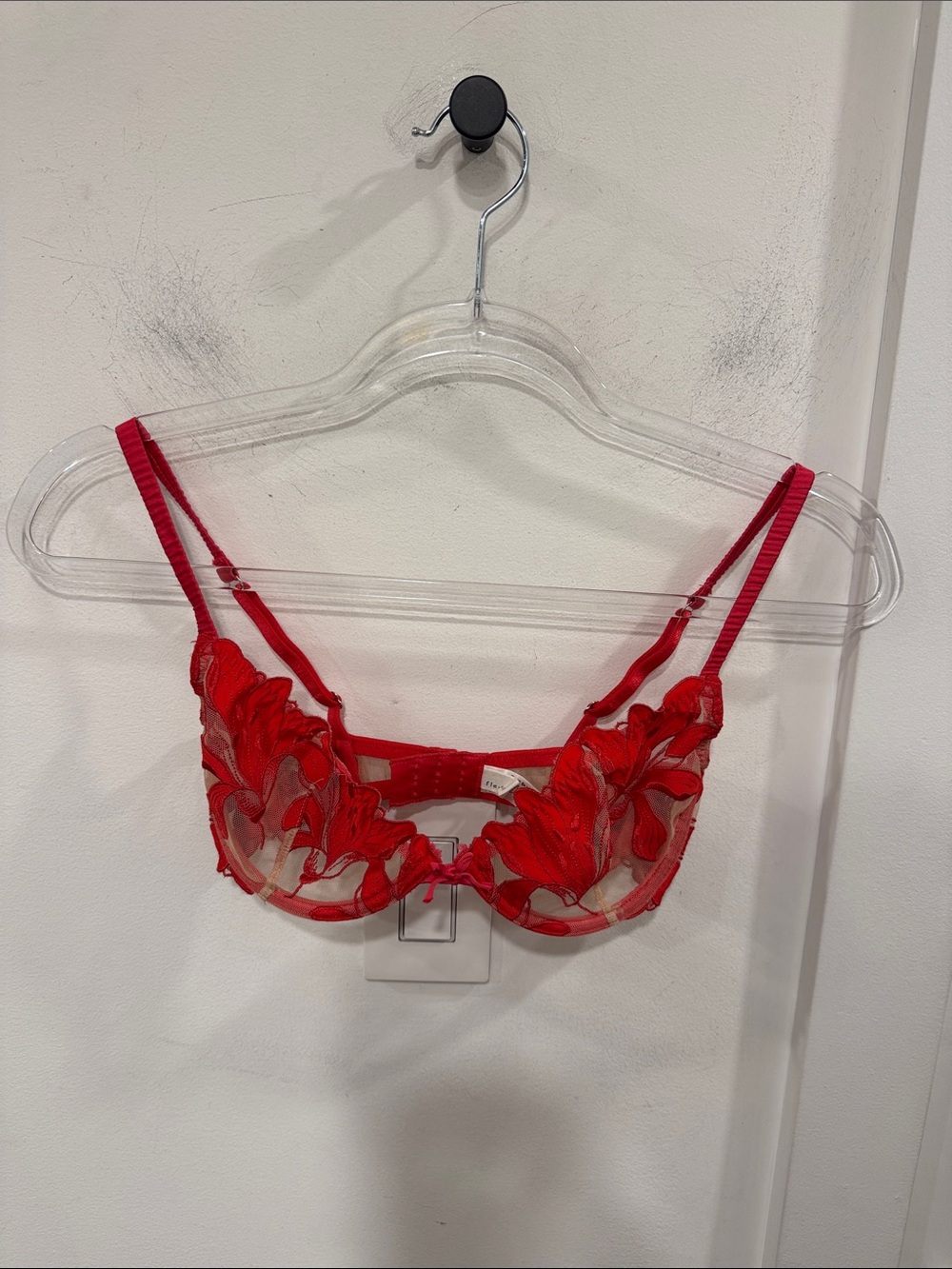Fleur du Mal Red Floral Embroidered Underwire Bra